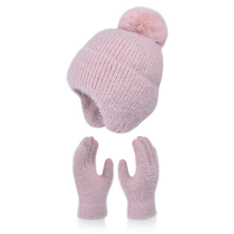 

Winter outdoor plush windproof ear protection warm gloves hat two-piece knitted hat women