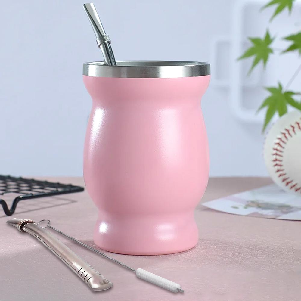 

1 шт., чашка для чая из нержавеющей стали в аргентинском стиле с двойными стенками, фильтром, плоской трубочкой и щеточкой для чистки