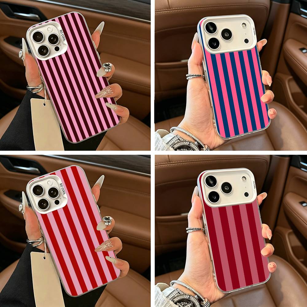 Bordeaux-Weiß gestreifte Handyhülle für iPhone 17,16,15,14,13,12,11 Plus,Pro Max,XS,Weiß-Silber Handyhülle