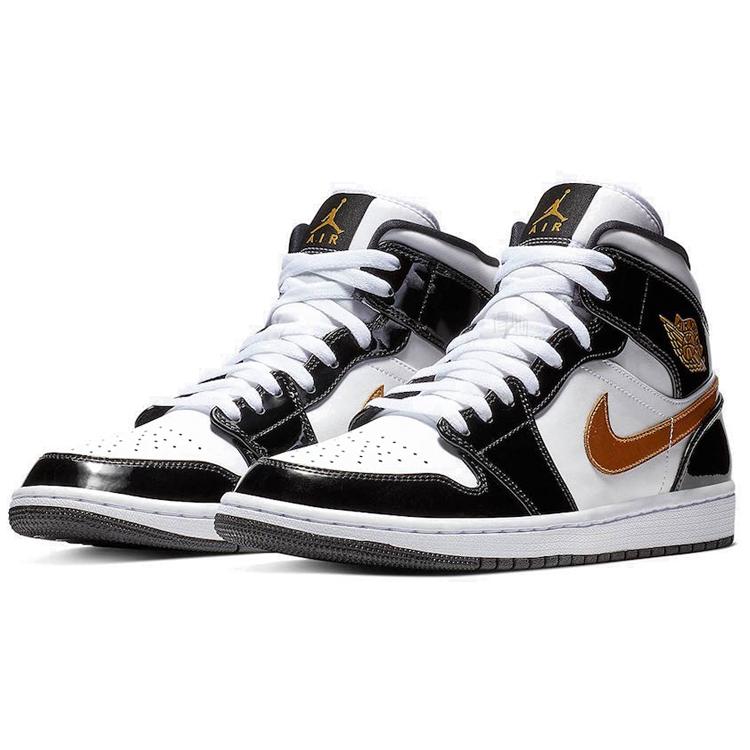 Jordan 1 Mid Patent Black White Gold 2019 852542-007(2019 )