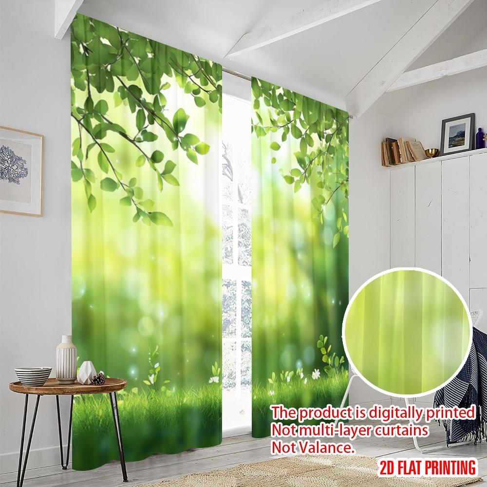 2pcs,2D Plane Printing Curtain Popular Leafy Meadow Bliss Versatile 100% Polyester (without Rod) Decorations Inside Ldeal for