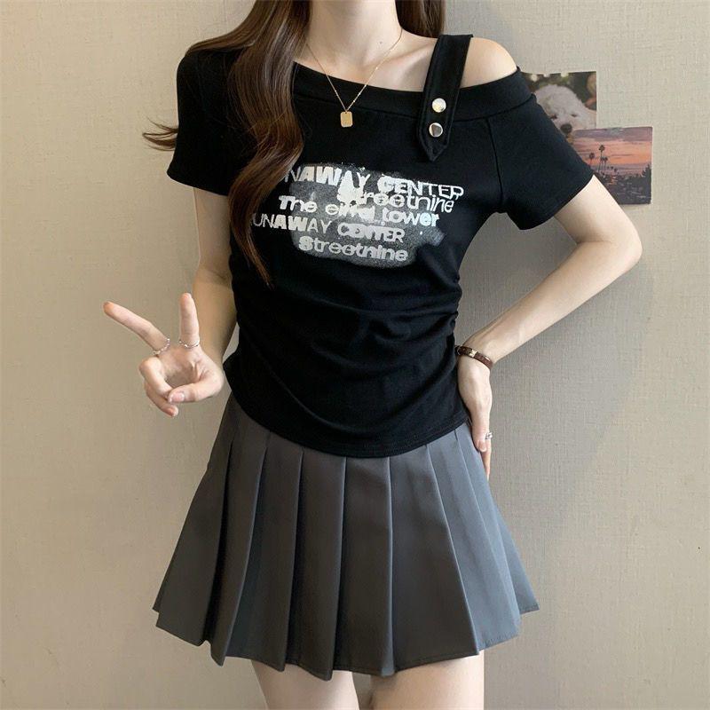 Women's Plus Size Chic Waist-Cinched Short-Sleeve Slim Off-Shoulder Top - Summer New Arrival