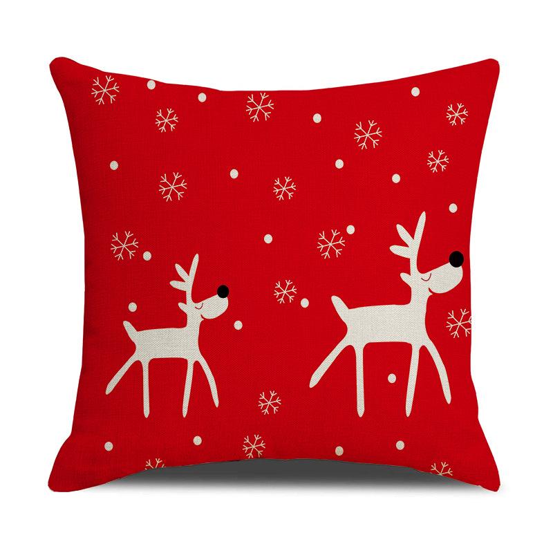 Cute Christmas Sofa Pillowcase Cartoon Deer Bear Animal Print Linen Cushion Cover New Year Home Decoration Pillowcase