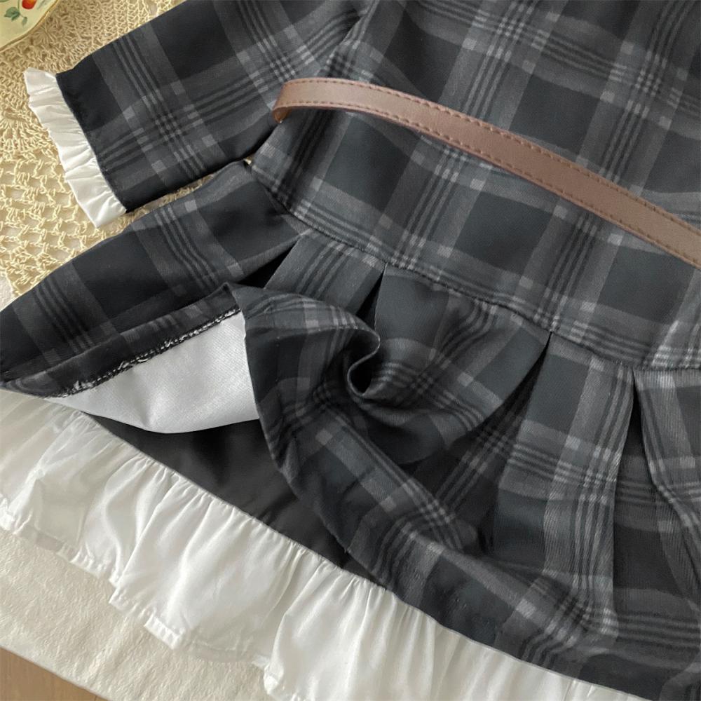 Dívčí módní dětské kostkované šaty s opaskem, elegantní dívčí dětské jarní a podzimní oblečení, dětské narozeninové párty, oblečení, vestidos