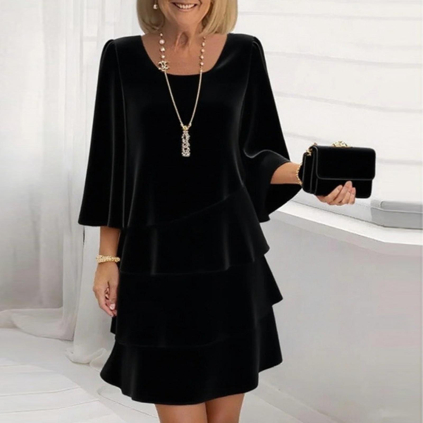 Ladies Casual And Fashionable Color Long Sleeved Dress L чёрный