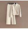 Women's Trendy Korean Style Casual Sports Suit: Plush Stand Collar Jacket & Wide-Leg Pants Two-Piece Set for Spring/Autumn 2026.