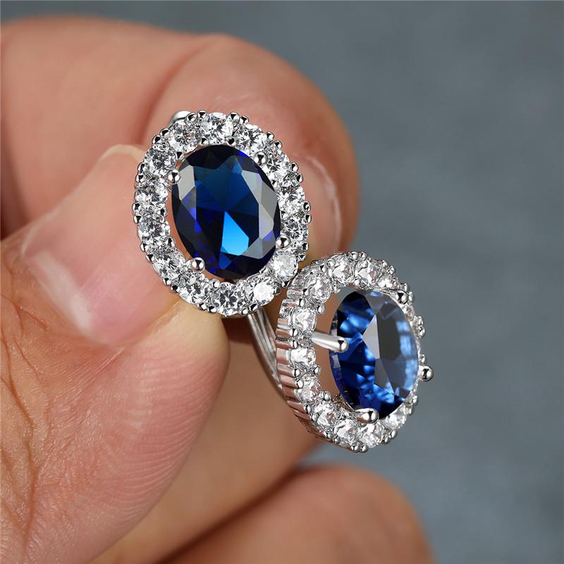 Luxury Crystal Yellow Oval Stone Earrings Multicolor Zircon Small Hoop Earrings Classic Silver Color Wedding Earrings For Women