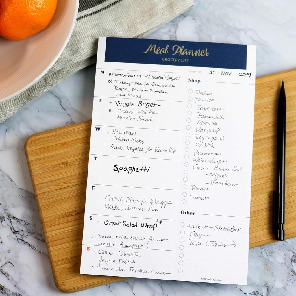Oriday Weekly Magnetic Meal Planner Notepad with Tear Off Perforated Grocery Shopping List Menu List for Your Fridge - 52 Sheets (Navy Blue 6" x 9"