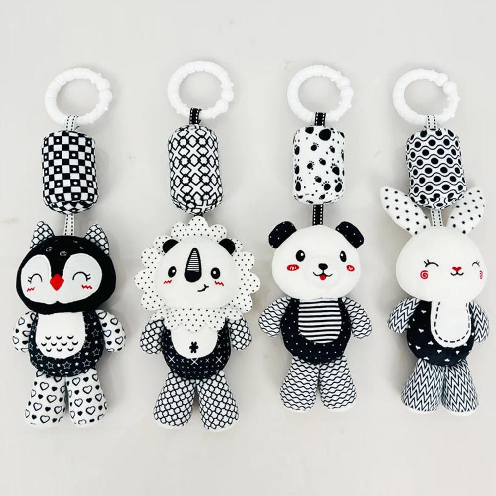 Stroller Bed Crib Hanging Bell Plush Doll Baby Infant Rattles Newborn Black White Visual Grab Ability Training Toy for Bebe Gift