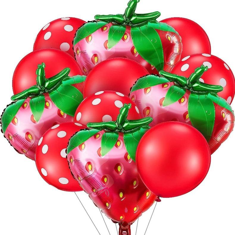 

12 шт. Набор шаров с клубникой Декорации для дня рождения на тему клубники Девочки Дети Праздник для малыша Свадьба Фруктовые принадлежности для вечеринки Other&Other