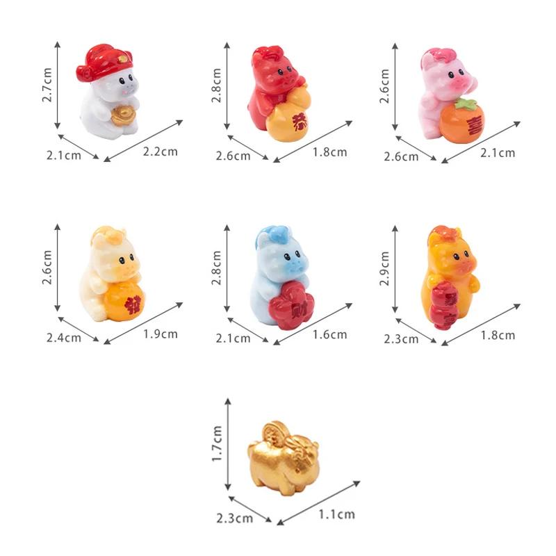 2026 New Year Figurines Miniatures Cartoon Lucky Horse Micro Landscape Car Interior Home Desk Ornaments Room Decor Gift