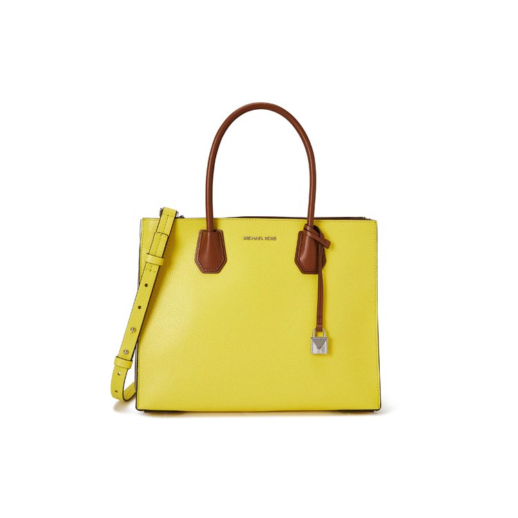 Michael Kors Mercer Letter Logo Lock Accordion Bag Women handbags Bright-Yellow Acorn-Brown White 30T9SM9T9T-345