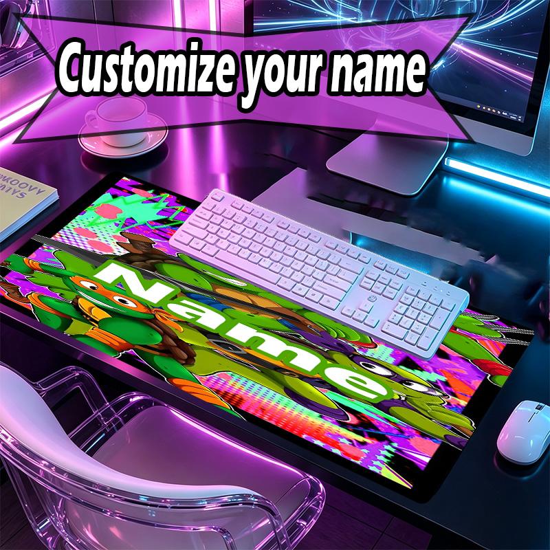 Custom Name Personalized Teenage Mutant Ninja Turtles Pattern Mousepad, Laptop PC Desk Mat, Decorative Desk Mat for Home Keyboard Pad Gift