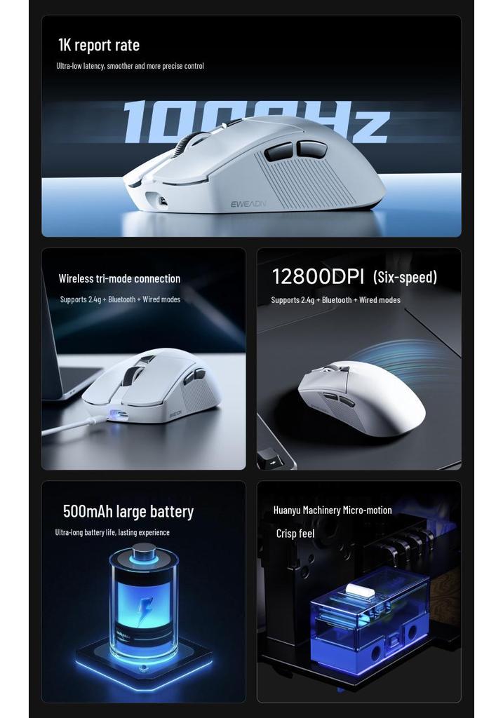 Qian Xing Zhe GS01/GS02 Wireless Bluetooth E-sports Gaming Mouse, Lightweight, Wired, Three-Mode.