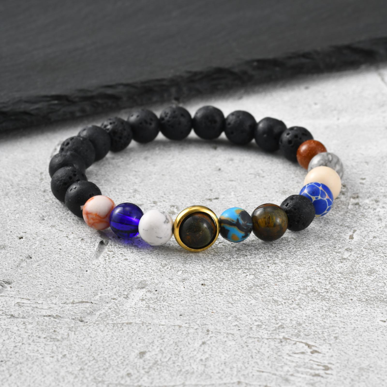 Vnox Natural Stone Beaded Bracelet for Men Women, Elastic 18cm Length 6-9mm Width Beads Charm Fashion Jewelry Gift Wristband New 18cm Elastic Length