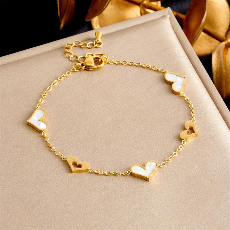 Gold Plated Heart Shell Bracelet, Dainty Open Solid Heart Charm Link Chain, Minimalist Everyday Jewelry for Women Gift