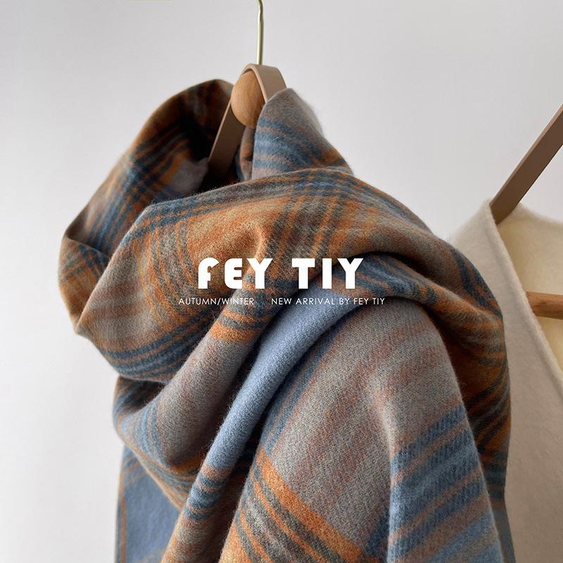 Large and small plaid oversized scarf with shawl imitation cashmere to keep warm and thickened scarf Women's winter temperament