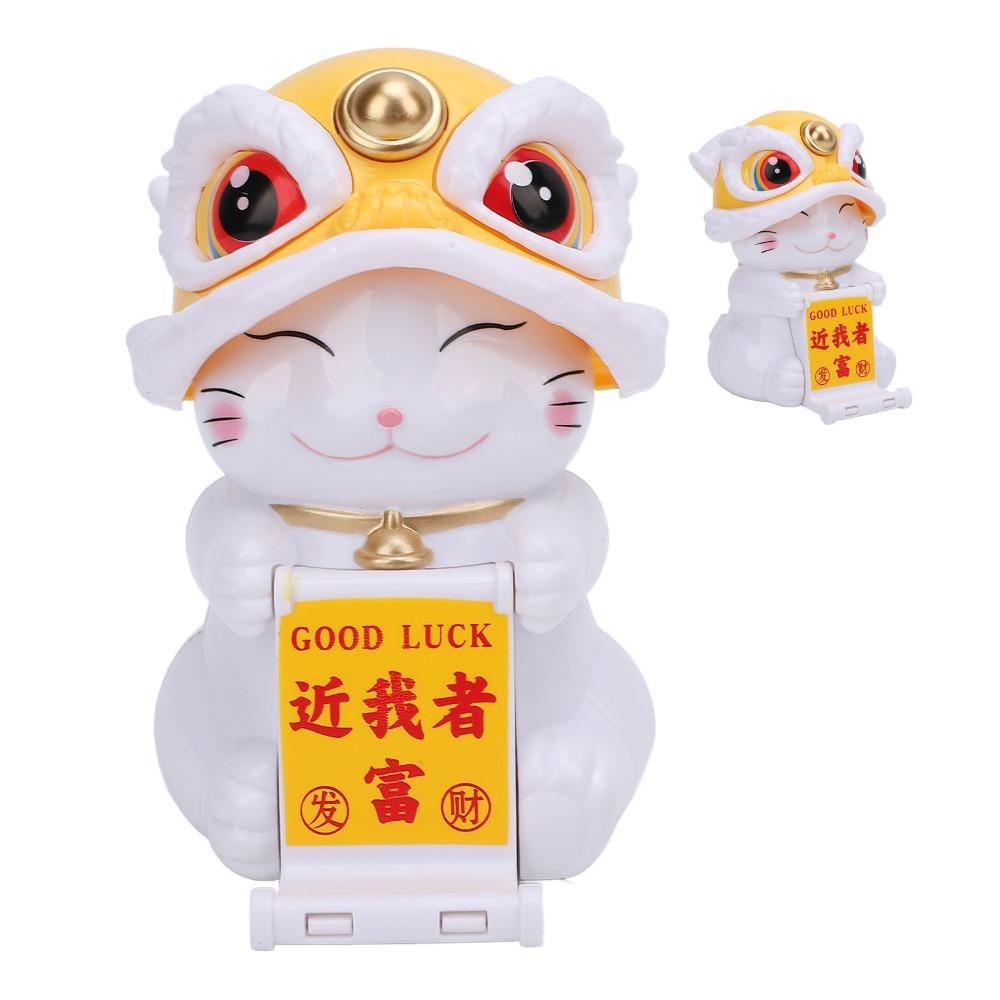 Red & Yellow Solar Nodding Lion Dance Cat Car Dashboard Cat Decor Car Interior Decor