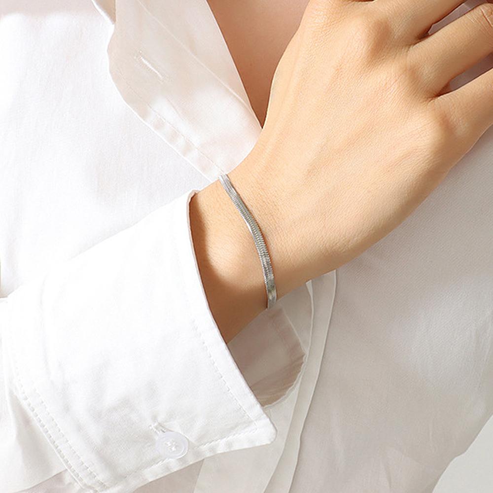 Flat Snake Chain Necklaces Matching Bracelets In 18k Gold Plated Stainless Steel Herringbone Chains Necklace Bracelet  For Women