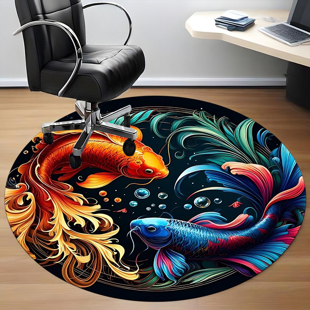 1pc Koi Fish Artwork Carpet, Round Non Slip Durable Large Size Office Carpet, Suitable for Office