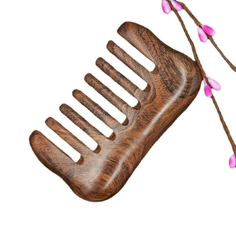 Exquisite Phoenix Style Black Gold Sandalwood Comb: Anti-static Massage, 13cm Portable Wooden Gift.