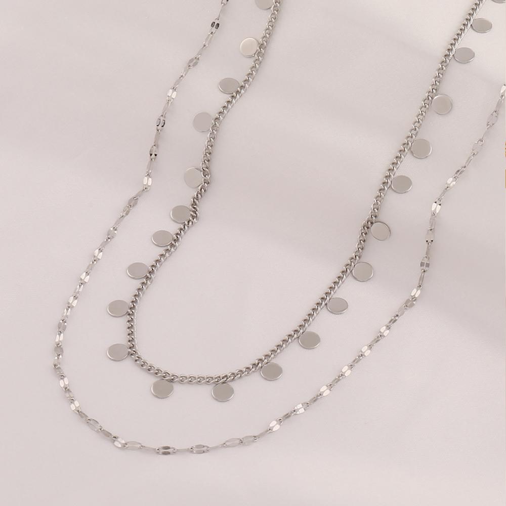 316L Stainless Steel Double Layered Round Coin Pendant Necklace For Women Fashion Simple Lip Chain Necklaces Female Jewelry Gift