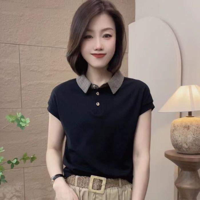 Haine de vară pentru femei Mamele poartă Tricou POLO Acoperind Burtica Top la Modă Culoare Solidă Subțire Casual Rever Tricou Larg pentru Femei