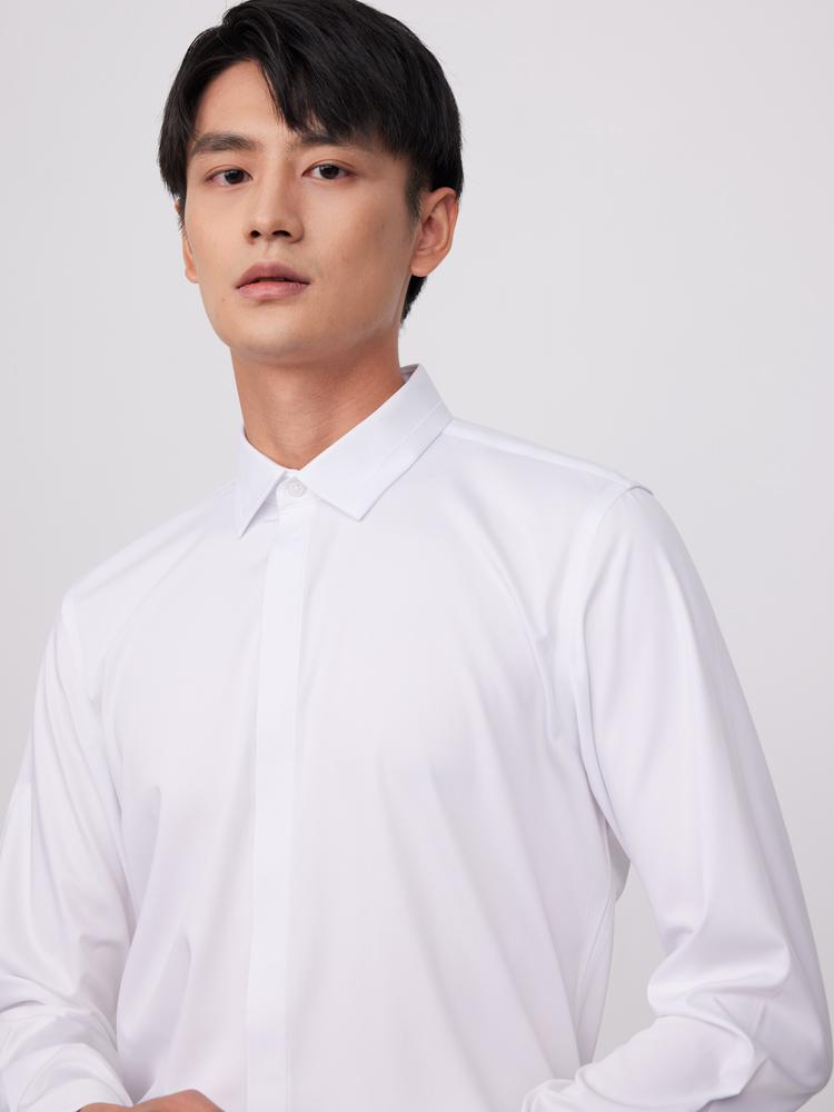 

Мужская повседневная модная классическая рубашка с длинным рукавом, планка со скрытыми пуговицами спереди, элегантная рубашка обычного кроя на пуговицах, универсальная для офиса и повседневной одежды 39 белый