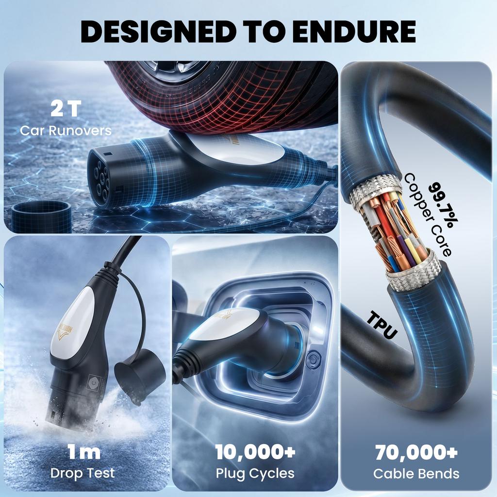 Type 2 EV Charging Cable 7kW 32A Mode 3, 10m, Fast Charging Cord