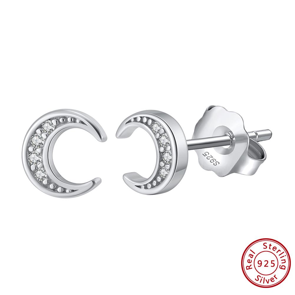Effie Queen S925 Silver 14k Gold Moon & Star Zirconia Stud Earrings Fashion Jewelry for Women Banquet Party Ear Accessory APE29
