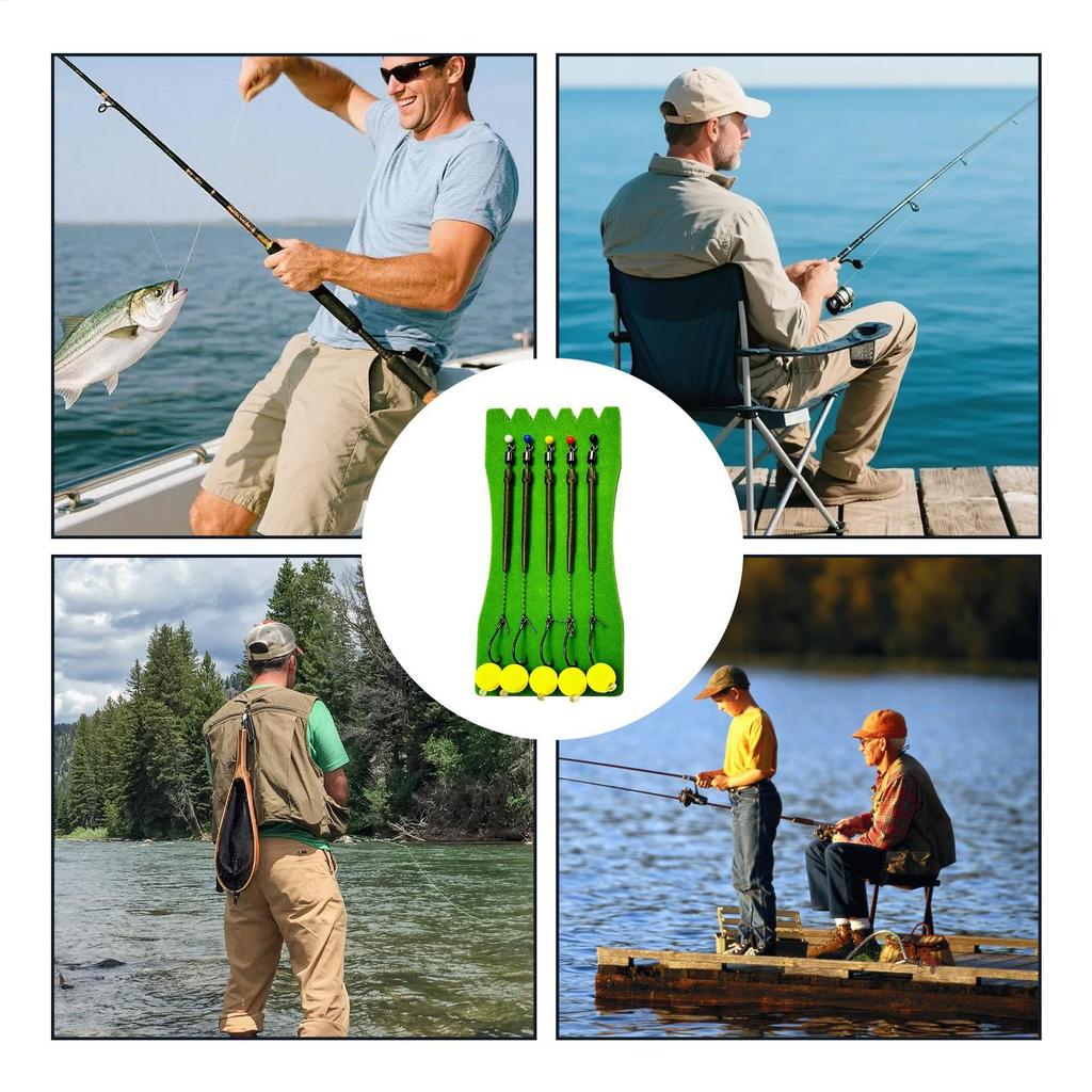 5 Pezzi Amo da Pesca Montatura Pre-legata Amo Metallico per Pesce Persico con Galleggiante per Mare Stagno Lago Fiume Pesce Gatto Trota Crappie Salmone
