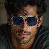 Classic Square Punk Sunglasses Men  Luxury Brand Vintage Metal Frame Polygon Sun Glasses Trendy Double Beam Shades For Male
