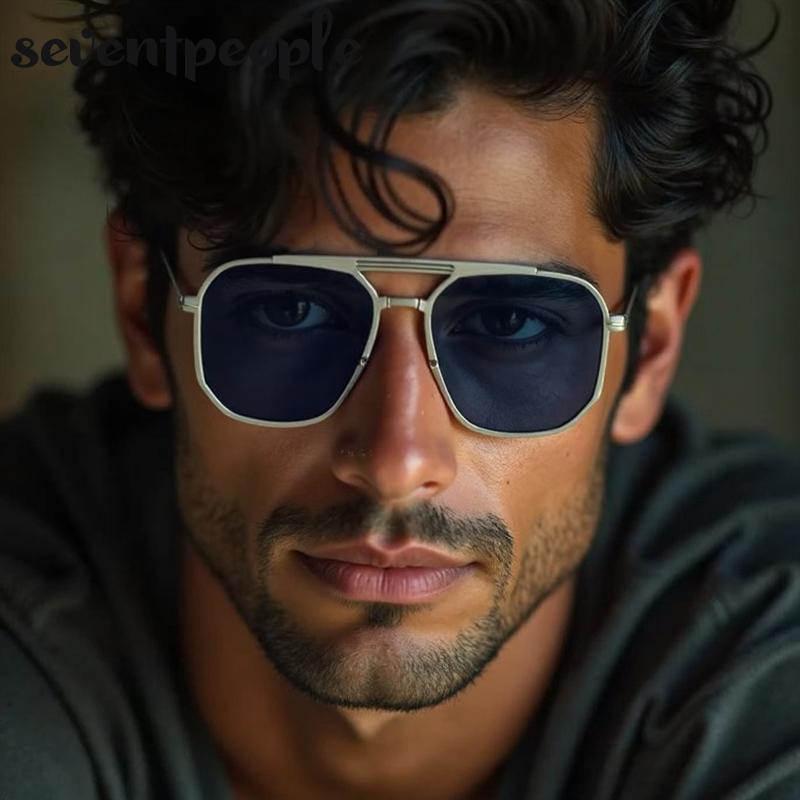 Classic Square Punk Sunglasses Men  Luxury Brand Vintage Metal Frame Polygon Sun Glasses Trendy Double Beam Shades For Male