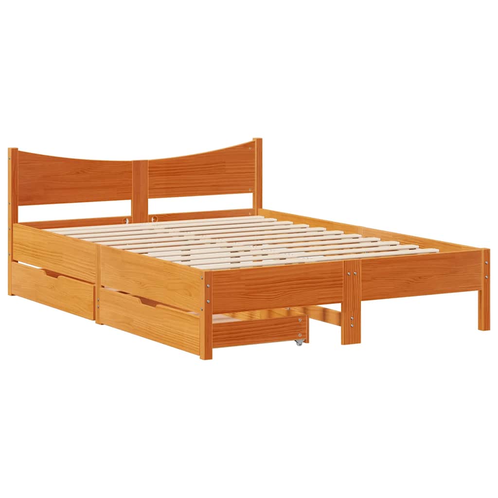 Solid Wood Bed with Drawers Wax Brown 120x200 Cm Pine