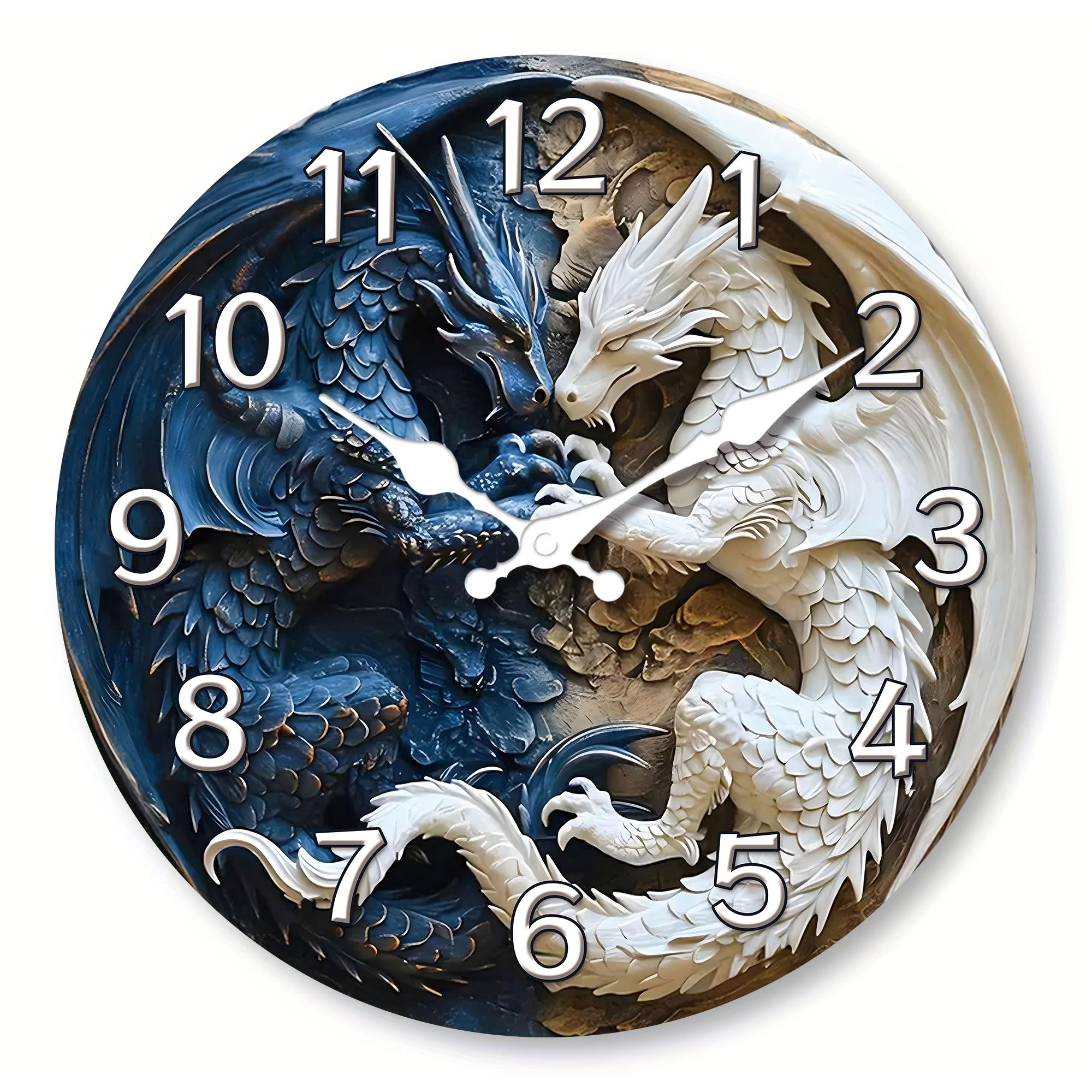 

A cool Tai Chi Yin Yang Dragon wooden wall clock, 10-16 inches, two-color aesthetic art design - silent quartz clock 10 inch