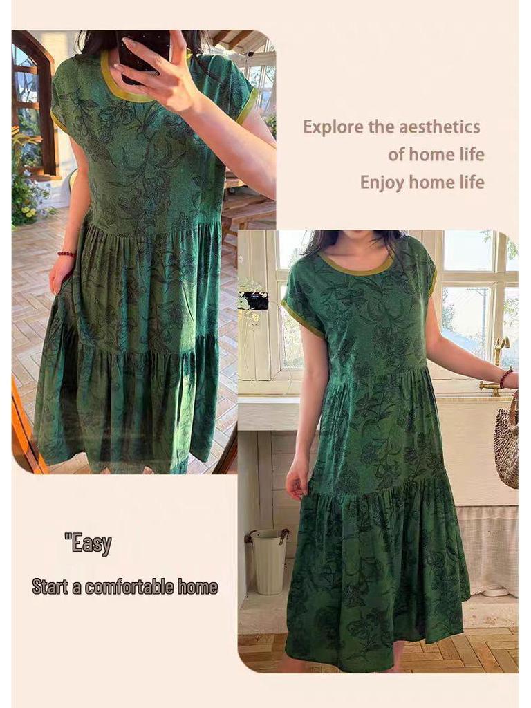 2026 Women's Lyocell Cotton Nightgown - Summer Short Sleeve, Outdoor & Homewear, New Chinese Style, Plus Size