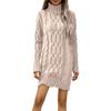 Women's Fashionable Casual Color Cable Knit Long-sleeved Turtleneck Sweater Dress