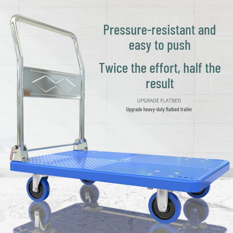 Foldable Silent Handcart: Portable Four-Wheel Flatbed for Household Use