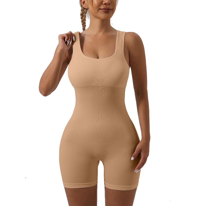 Seamless Ribbed One-Piece Sportswear: Elastic Fitness and Yoga Bodysuit