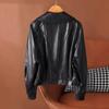 Womens Short Lambskin Leather Jacket Loose Fit Casual Chic Coat No Hood Flip Collar 2026