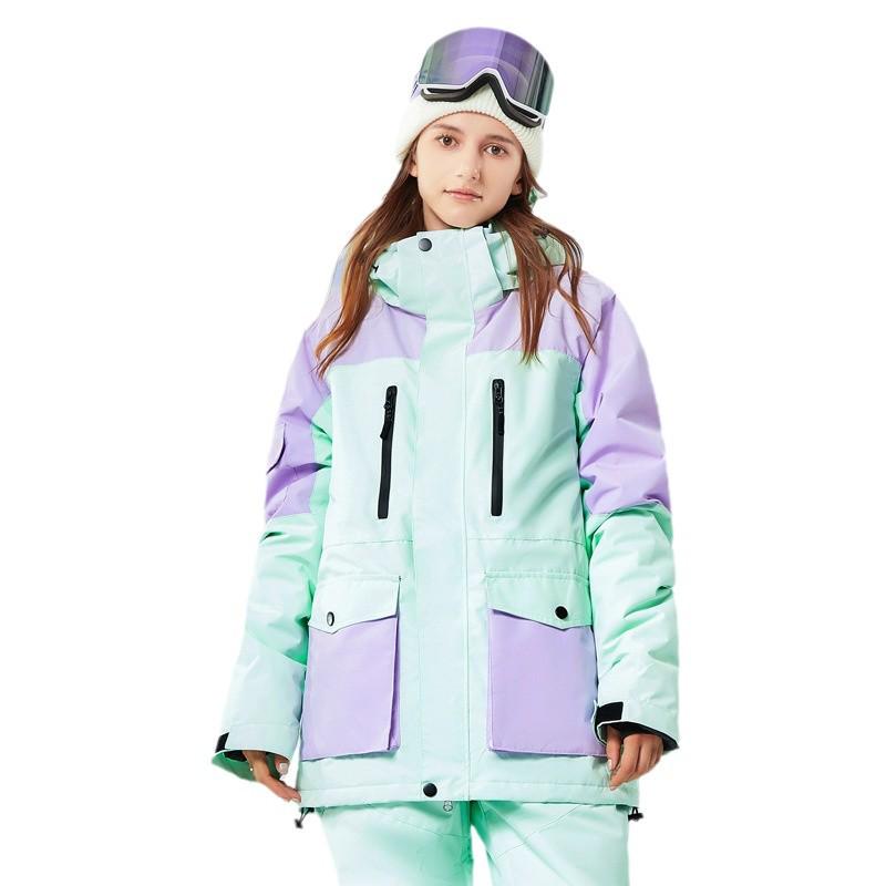 Women's Color Block Ski Suit & Men's Waterproof Ski Jacket - Windproof, Warm, and Breathable for Winter Outdoor Adventures