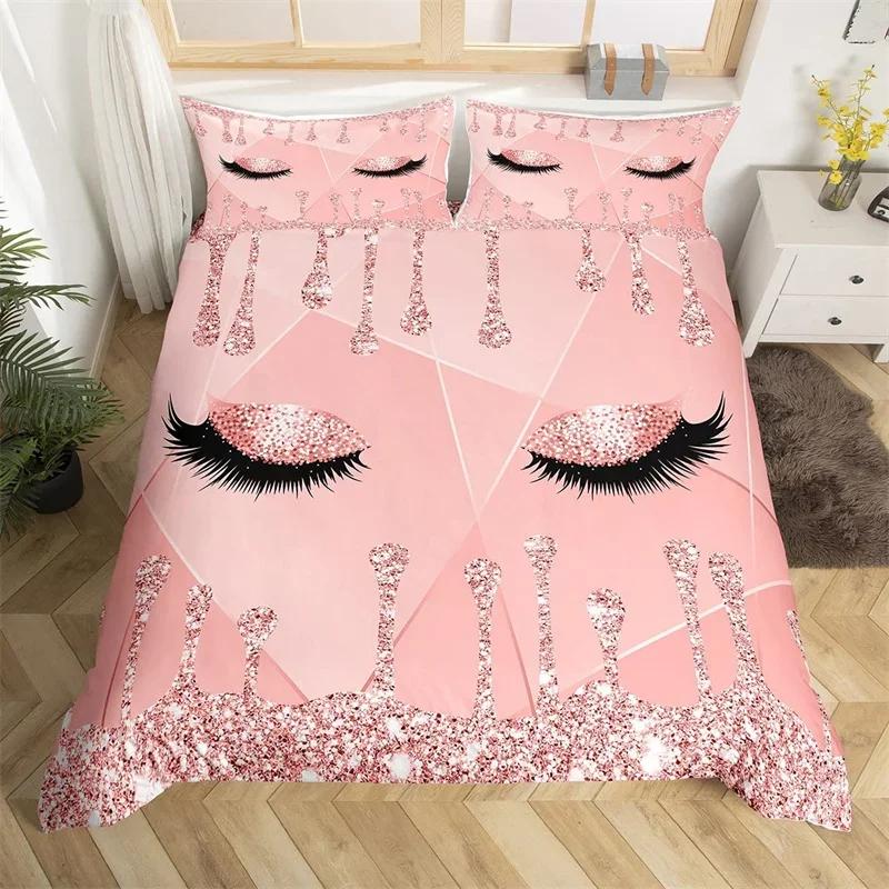 Eyelash Duvet Cover Set Eyes Pattern Design Comforter Cover Microfiber Girly Priness Style Glitter Twin King Queen Bedding Set
