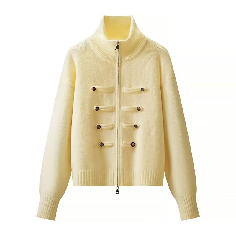 Womens Casual Stand Collar Knit Cardigan Double-breasted Zip Slim Fit Daily Wear