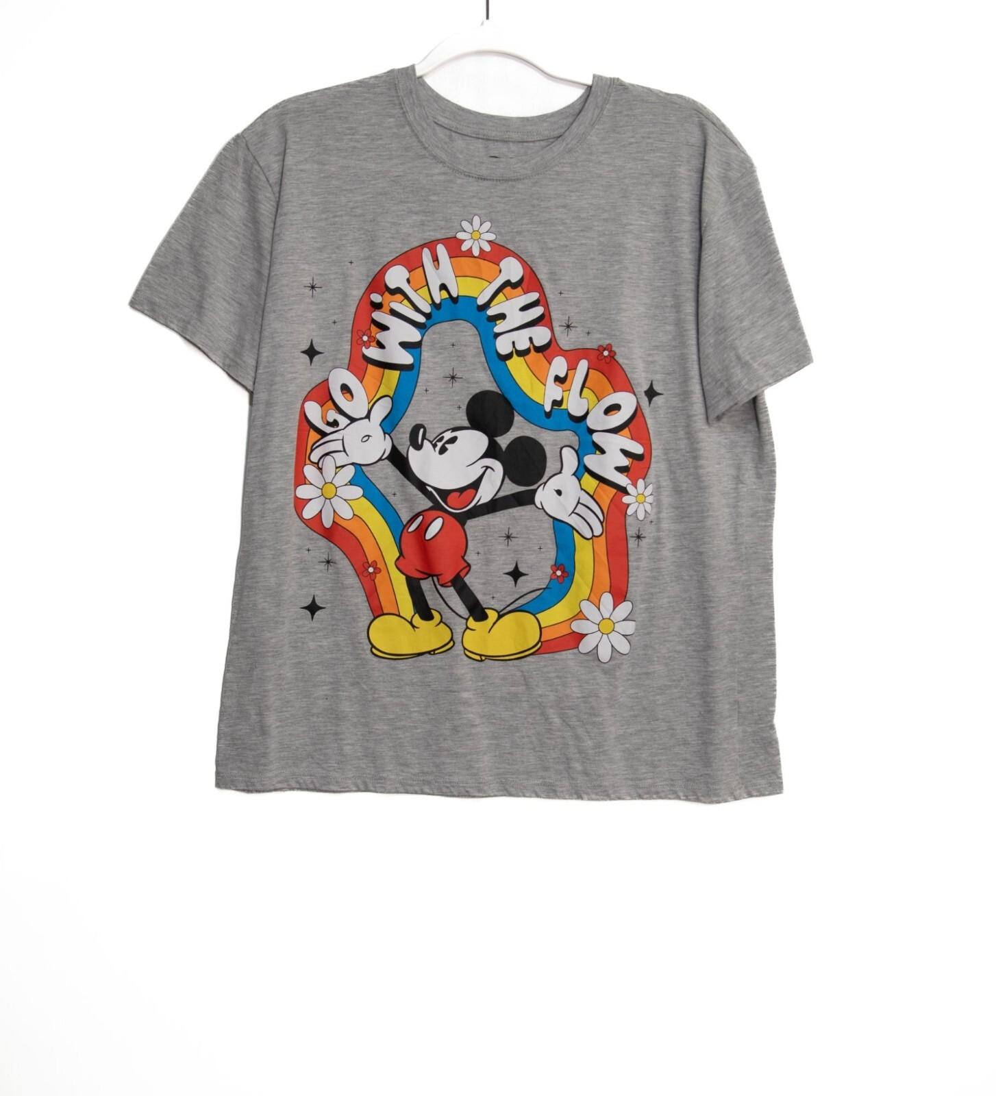Disney Mickey Mouse Go With The Flow Graphic T-Shirt Gray Short Sleeve Womens L
