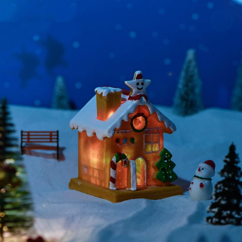 Diy Christmas House Ornaments Simulation Miniature Handicraft With Lights For Xmas Holiday Party Decor