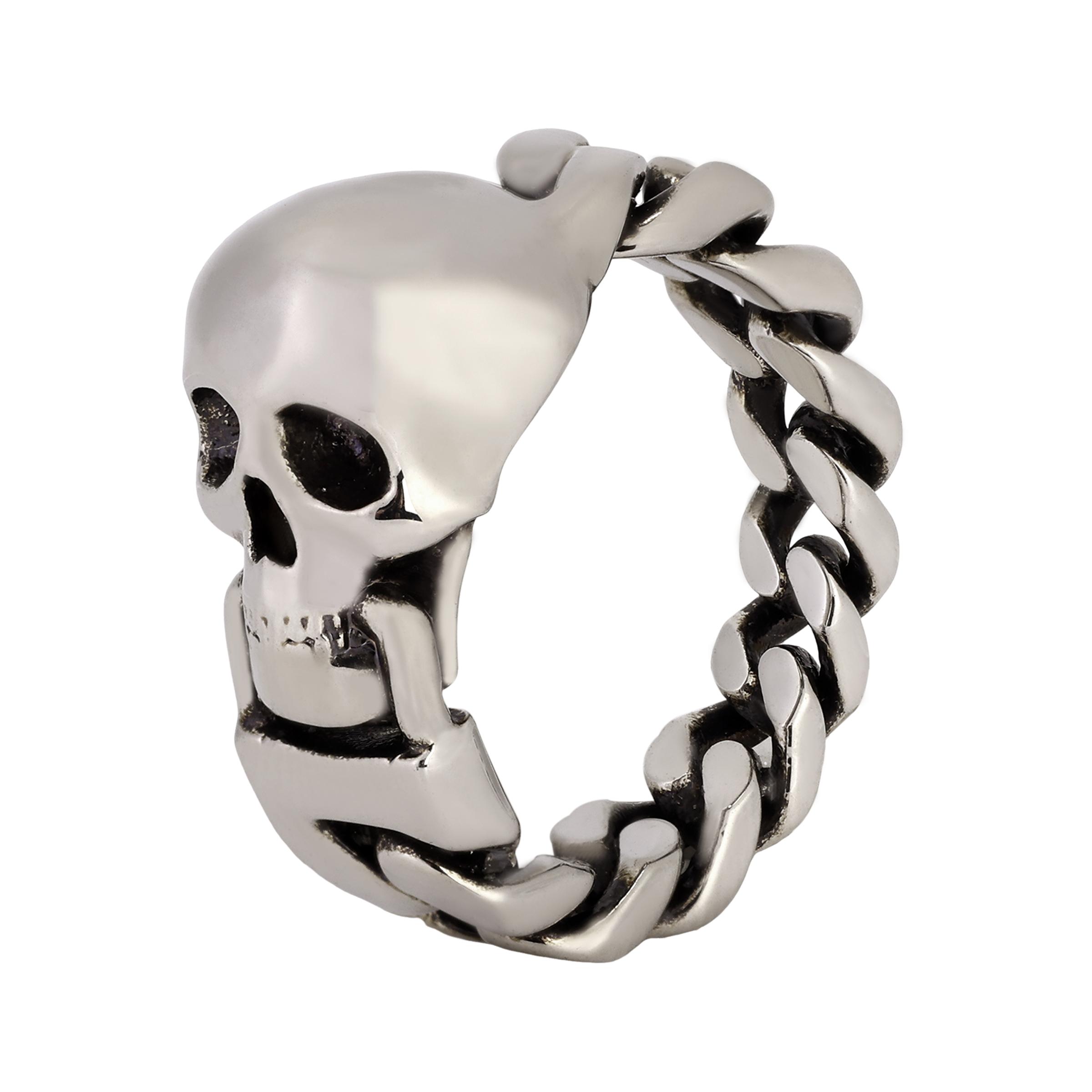 Alexander McQueen Skull Chain Ring Antique Stylish Men rings Brass Silver 735914J160Y0446 21