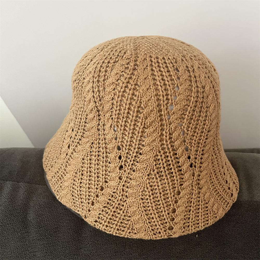 Spring and Autumn Knitted Solid Color Fisherman Hat Children's Fashion Versatile Hollow Plaid Bucket Hat Show Washbasin Hat Trend