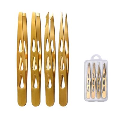 4PCS/Set Stainless Steel Eyebrow Tweezers Pointed Tip Oblique Mouth Eyelash Tweezers Multifunctional Portable