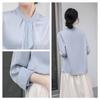 [SYitong] Women's Long-Sleeved Plain Blouse, Stylish, Washable, Collarless, White/Pink, Lined, Business/Office, Cute, Popular, Date, Outing, Commuting
