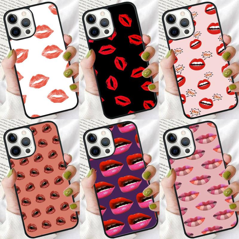 Sexy Mädchen Dame Rote Lippen Handyhülle Für iPhone 17 Air 16 15 14 plus 12 13 Pro max Weiche Stoßfängerhülle Cover coque